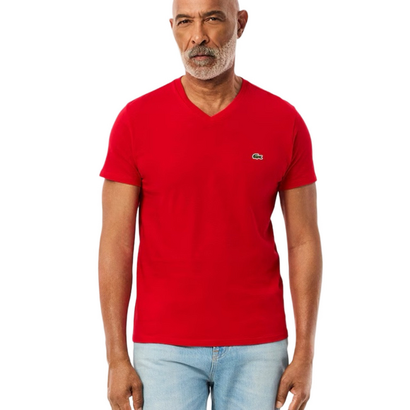 Lacoste Men's Red Lightweight Pima Cotton V-Neck Short Sleeve T-Shirt 3XL NWT - Picture 1 of 8